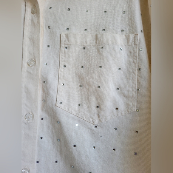 Matha Stewart ivory w/ rhinestones button down shirt,jacket,shacket  size M - Picture 2 of 7
